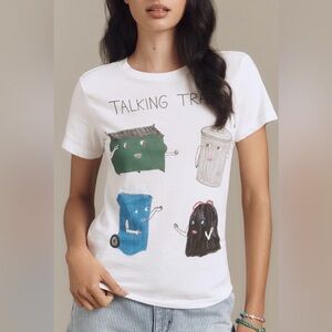 NEW Small Anthropologie Unfortunate Portrait Talking Trash Graphic Tee NWT